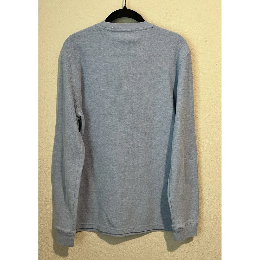 Banana Republic Henley Shirt Men's Medium Waffle Knit Cotton Blend Light Blue LS